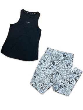 Nike Black Tank Top and DKNY Graffiti Leggings Set